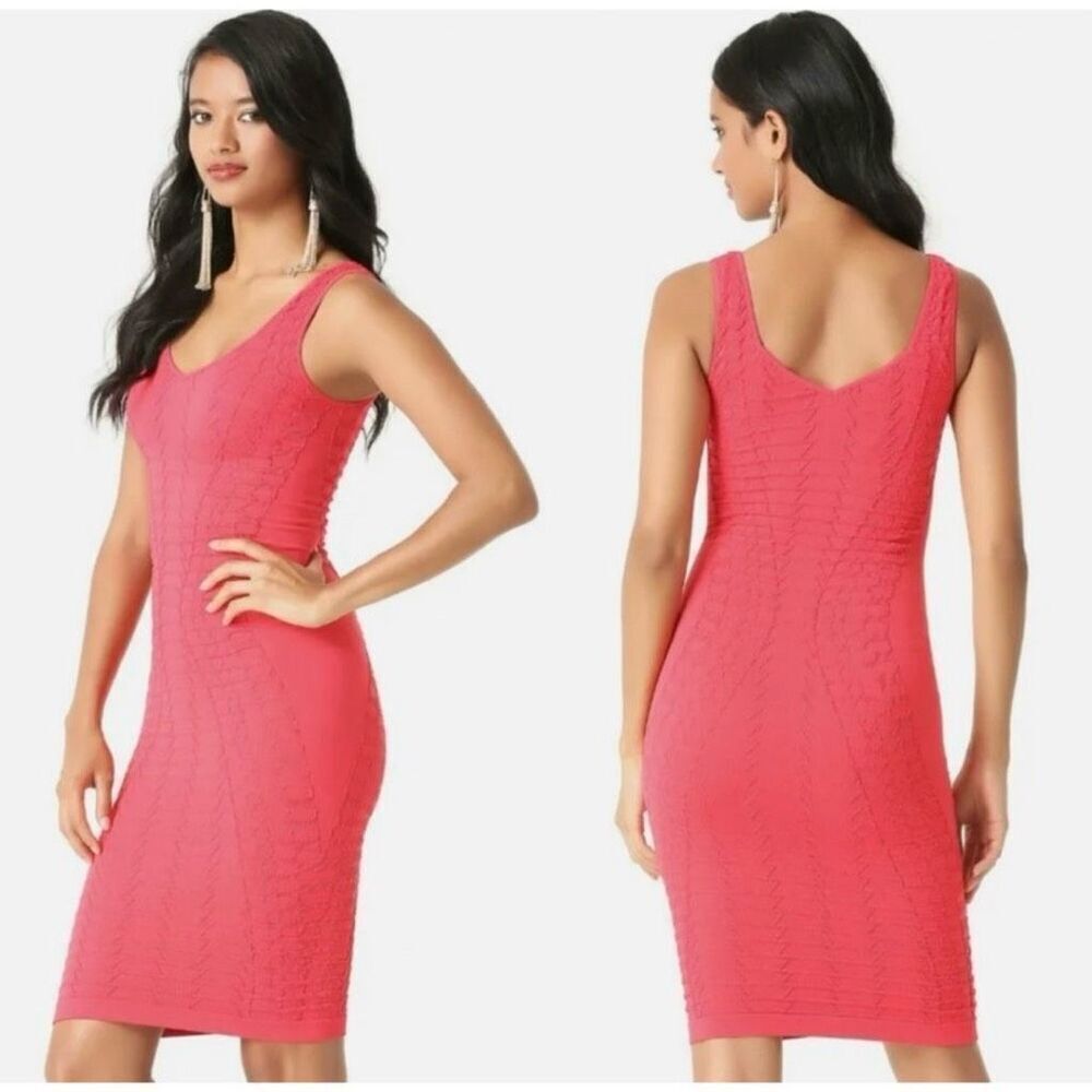 Bebe Sleek Coral Pink Bandage Dress – Size: S/P
